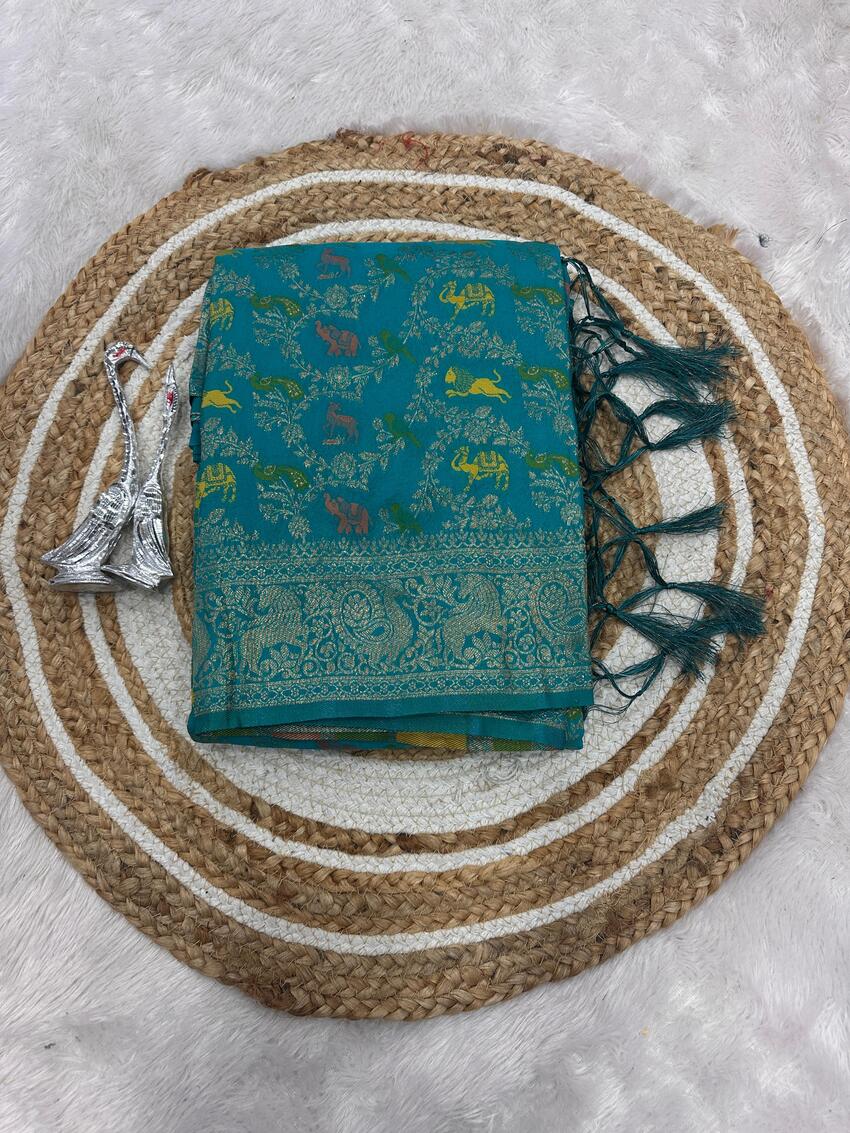 Sophisticated Sea Green Soft Banarasi Silk Saree With Admirable Blouse Piece