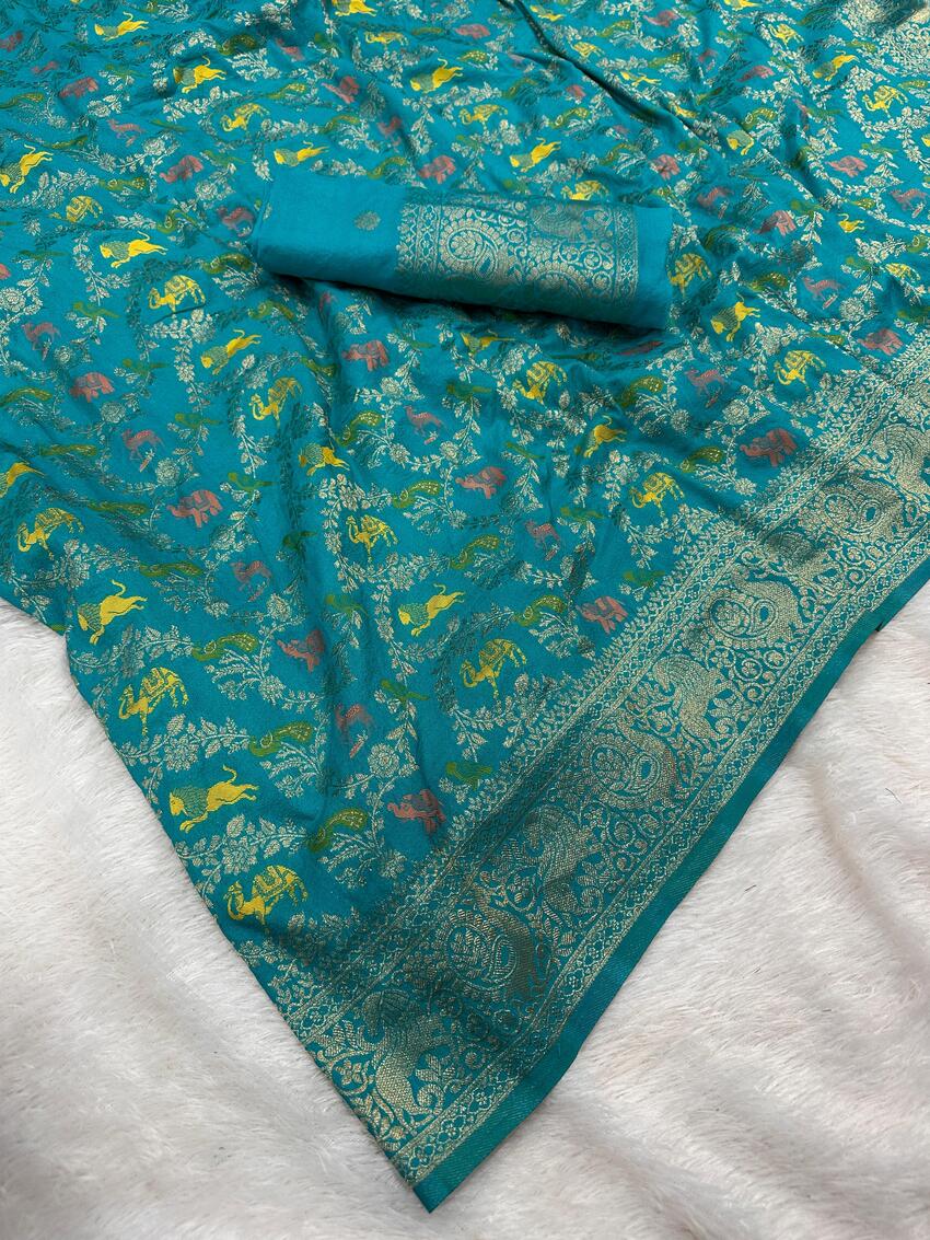 Sophisticated Sea Green Soft Banarasi Silk Saree With Admirable Blouse Piece