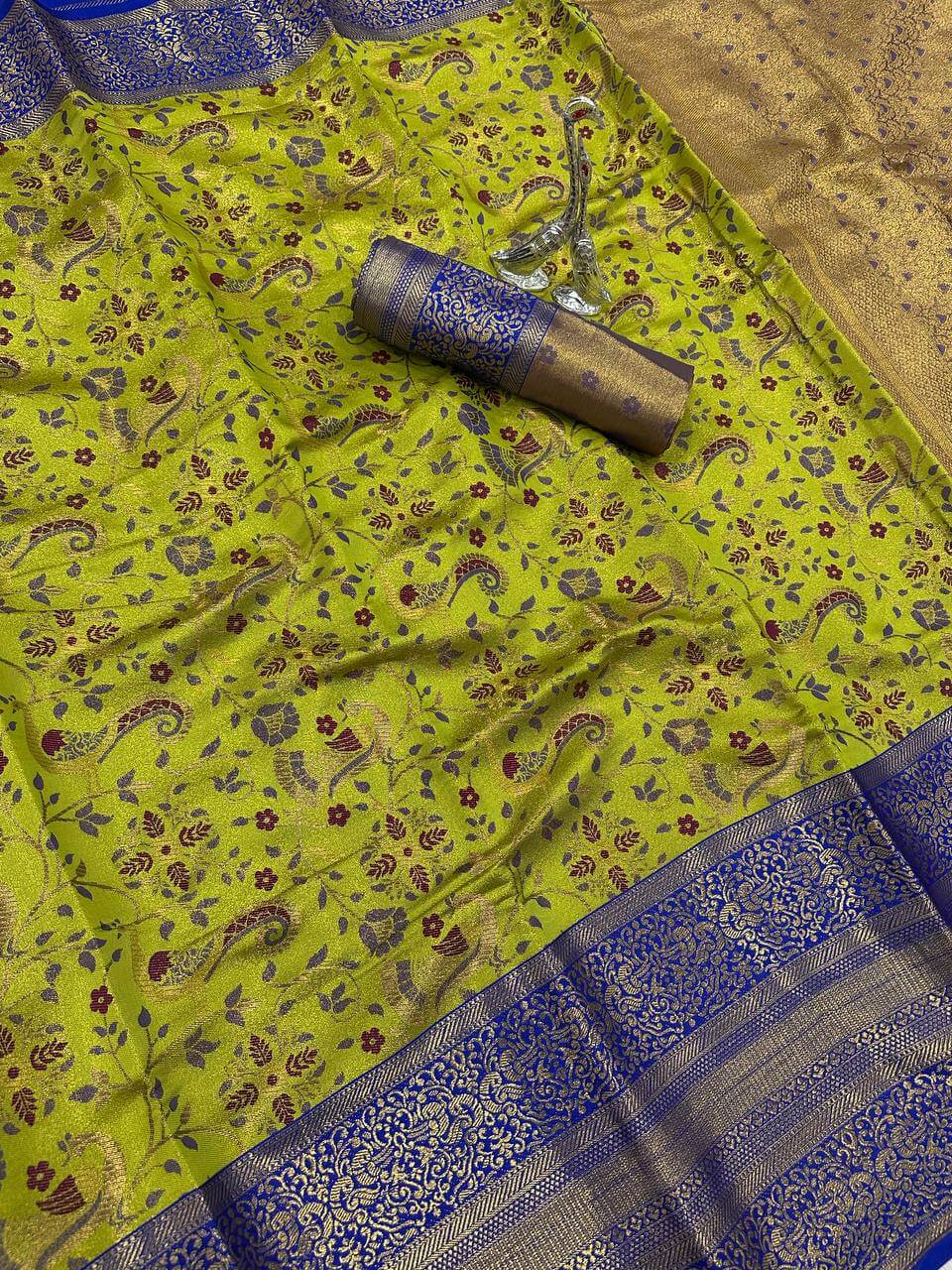 Angelic Green Kanjivaram Silk Saree With Dissemble Blouse Piece