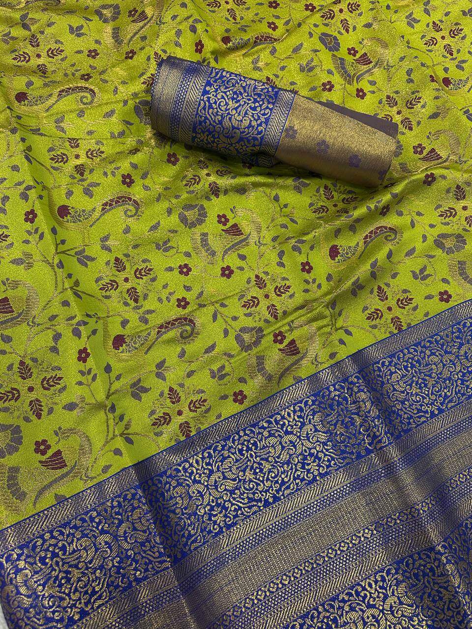 Angelic Green Kanjivaram Silk Saree With Dissemble Blouse Piece