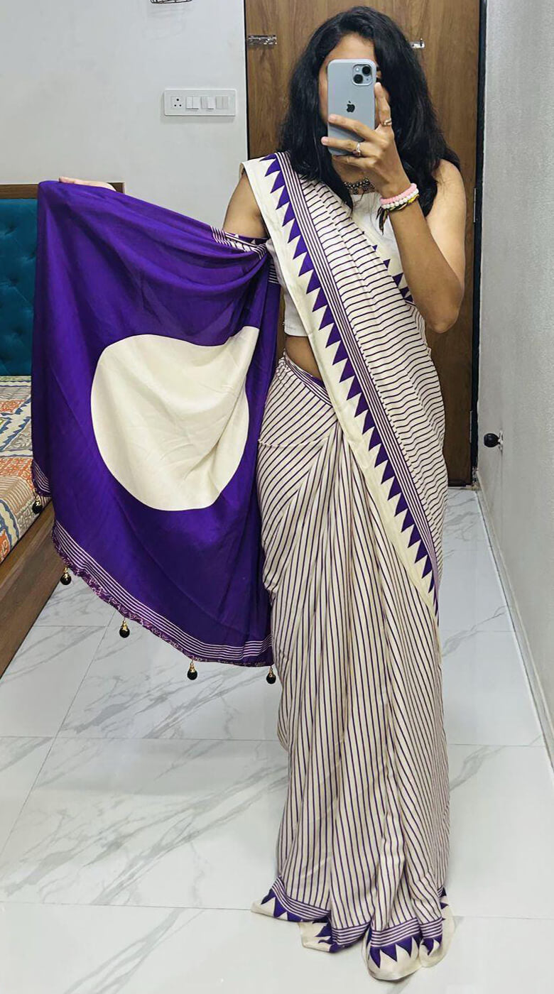 Tremendous Beige Digital Printed Crape Silk Saree With Alluring Blouse Piece