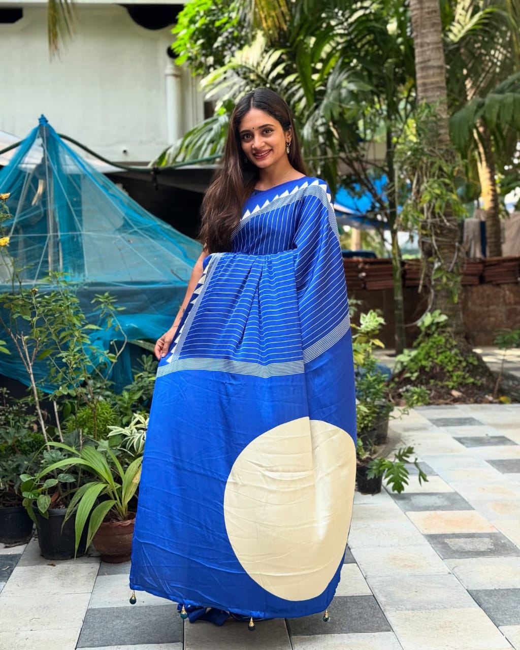 Ideal Royal Blue Digital Printed Crape Silk Saree With Imaginative Blouse Piece