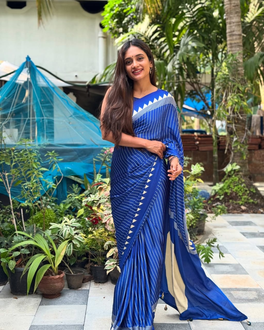 Ideal Royal Blue Digital Printed Crape Silk Saree With Imaginative Blouse Piece