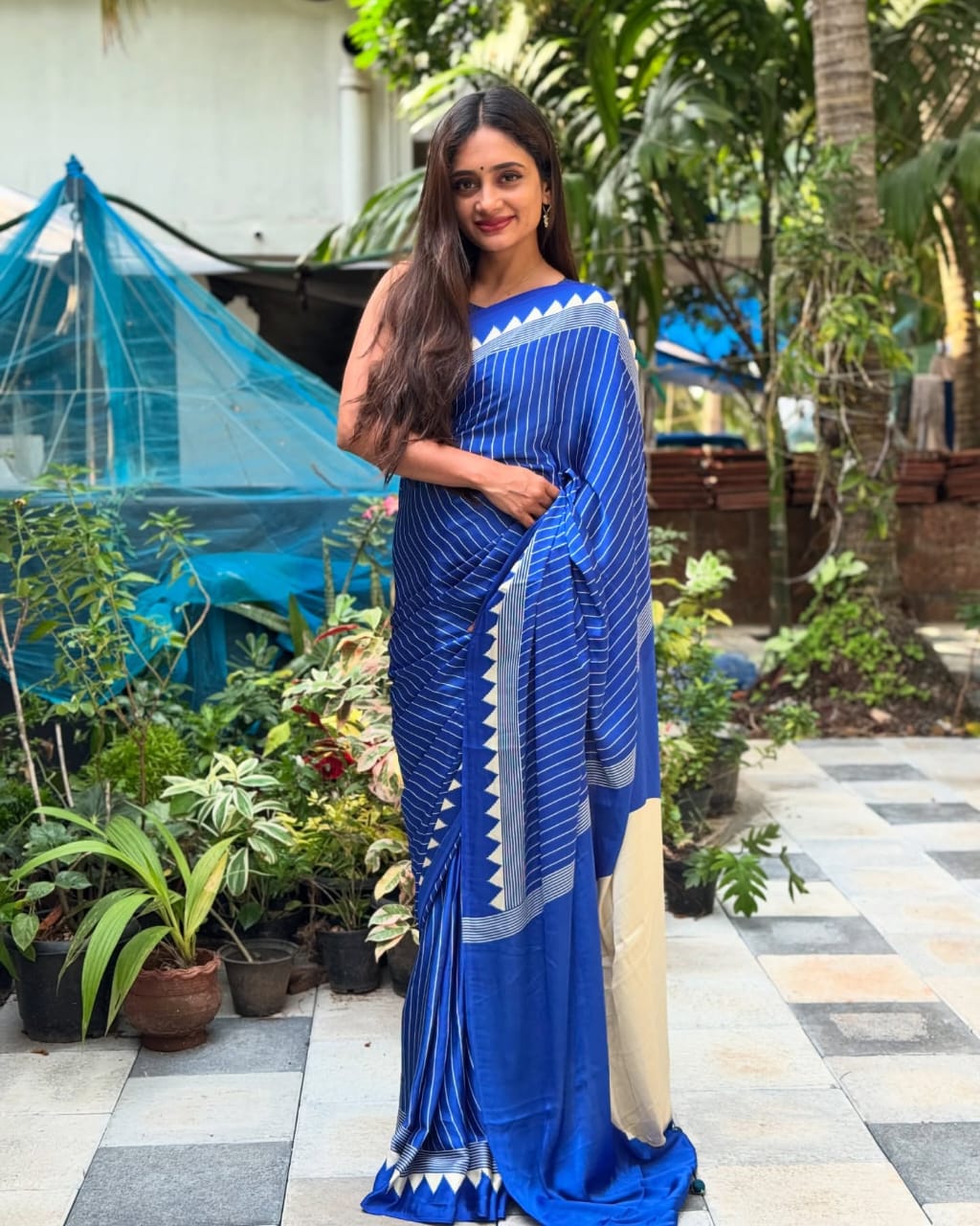 Ideal Royal Blue Digital Printed Crape Silk Saree With Imaginative Blouse Piece