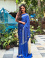Ideal Royal Blue Digital Printed Crape Silk Saree With Imaginative Blouse Piece