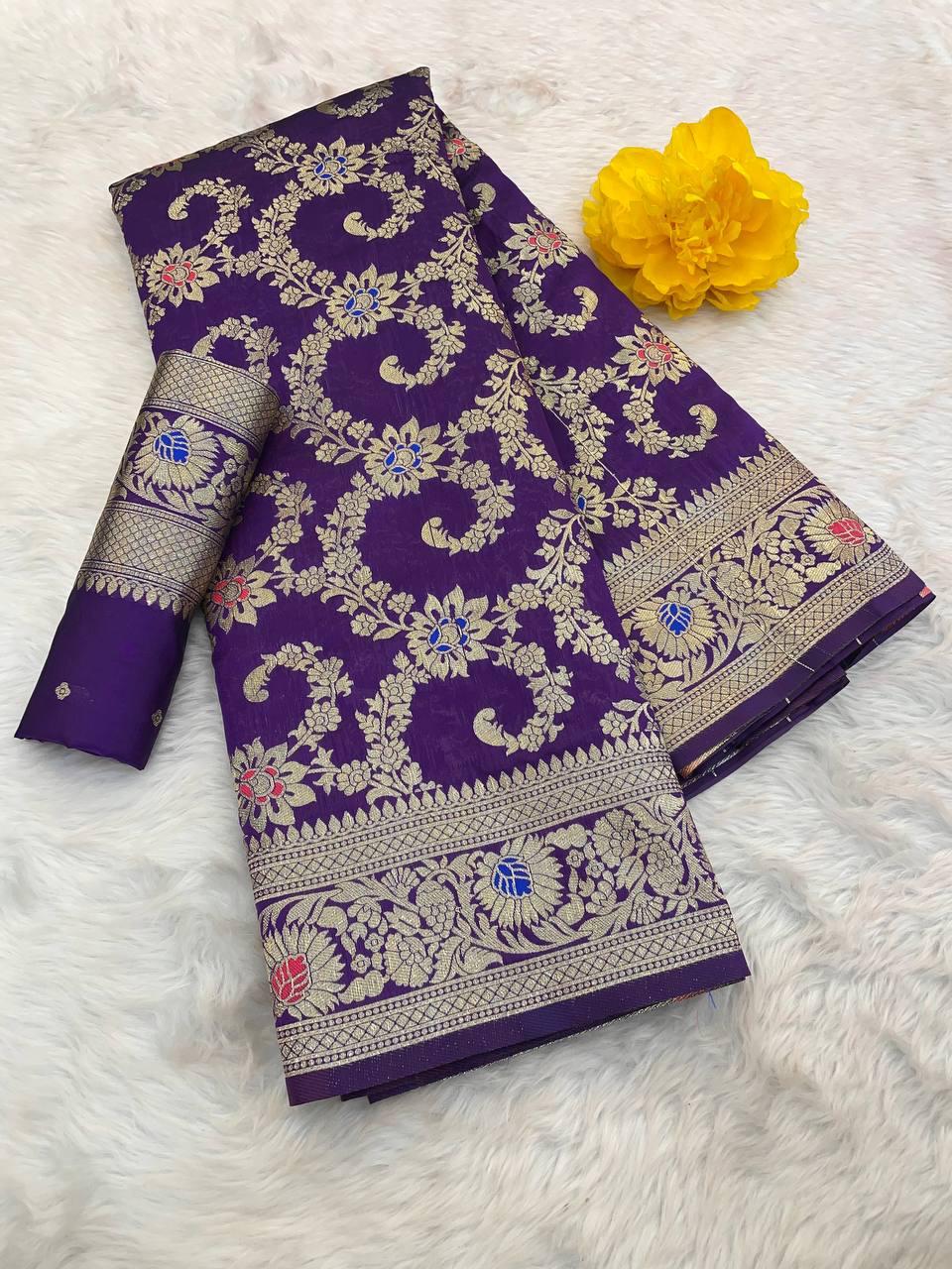 Resplendent Purple Soft Banarasi Silk Saree With Luxuriant Blouse Piece