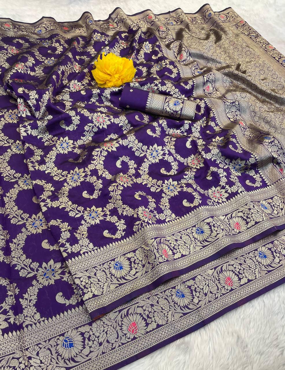 Resplendent Purple Soft Banarasi Silk Saree With Luxuriant Blouse Piece