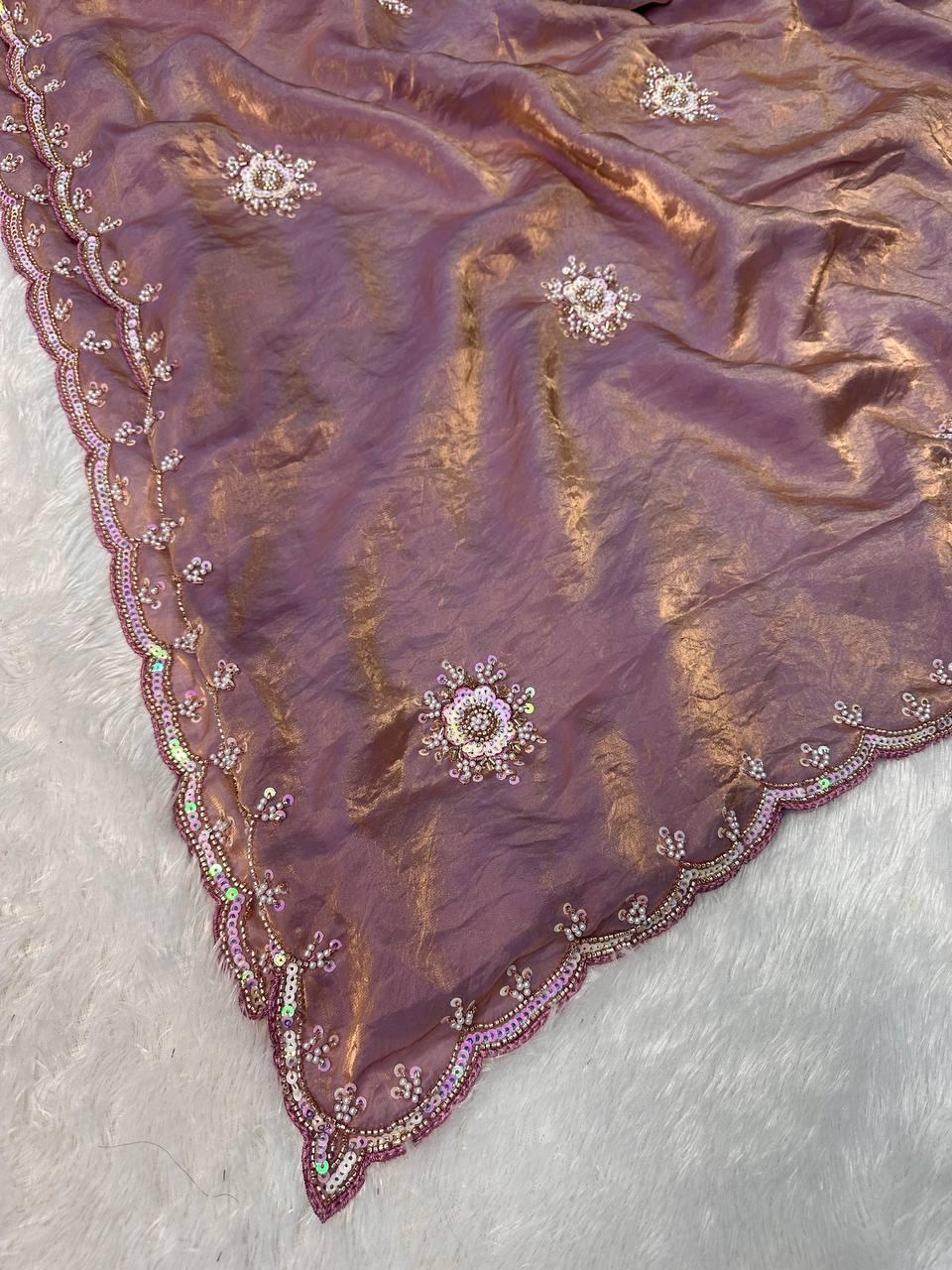 Scintilla Lavender Sequence Work Fandy Silk Saree With Eclat Blouse Piece