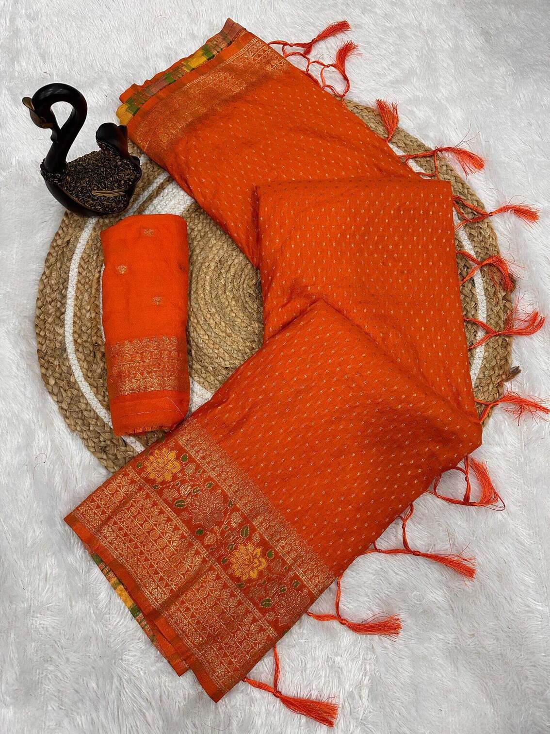 Vestigial Orange Soft Banarasi Silk Saree With Enticing Blouse Piece