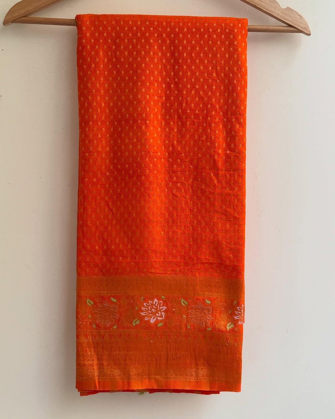 Vestigial Orange Soft Banarasi Silk Saree With Enticing Blouse Piece