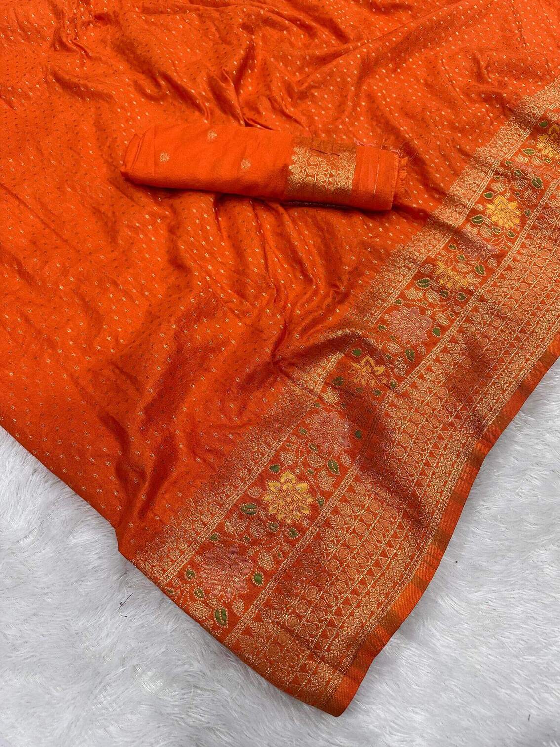 Vestigial Orange Soft Banarasi Silk Saree With Enticing Blouse Piece