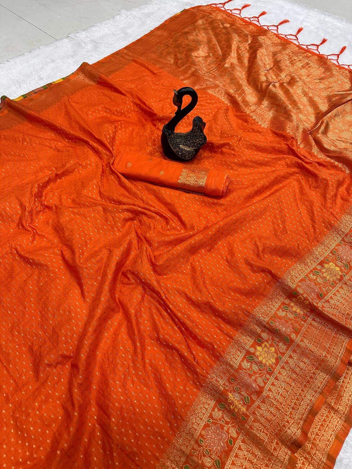 Vestigial Orange Soft Banarasi Silk Saree With Enticing Blouse Piece