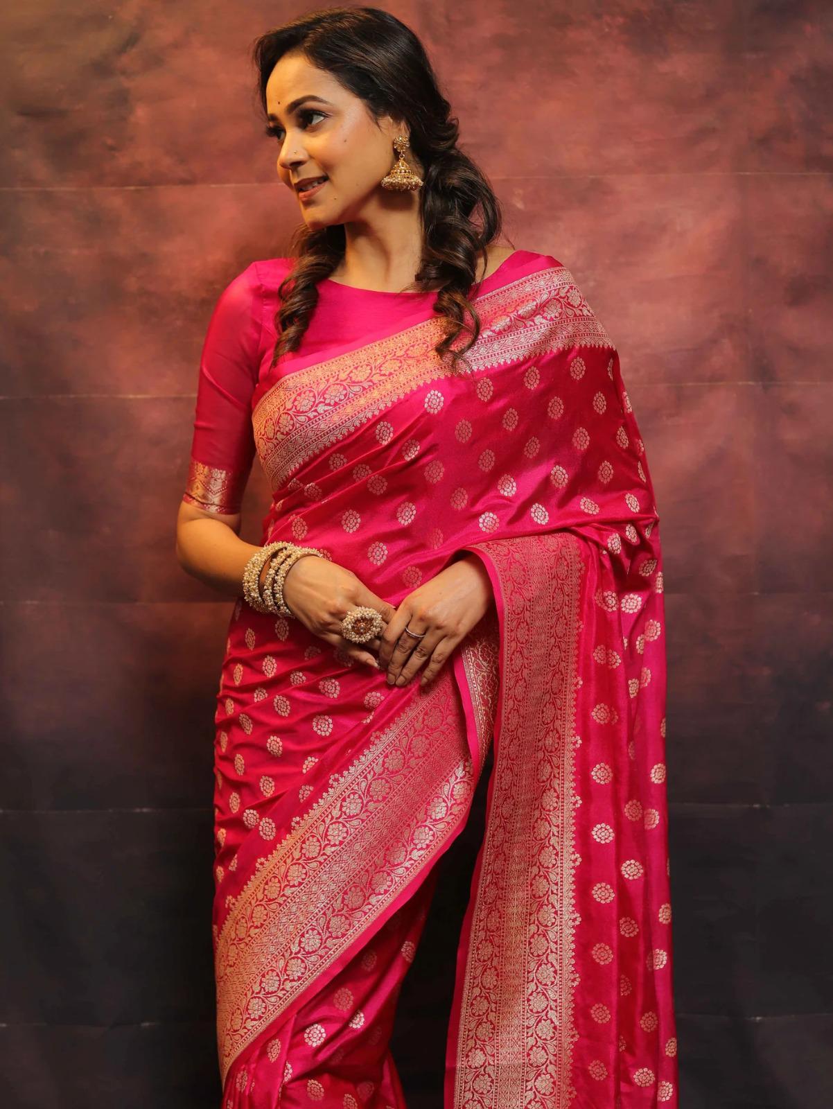 Fancifull Dark Pink Soft Silk Saree With Petrichor Blouse Piece