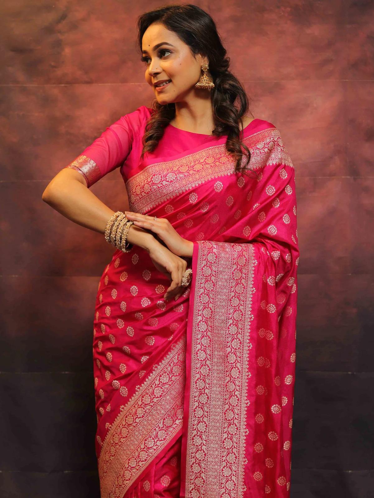 Fancifull Dark Pink Soft Silk Saree With Petrichor Blouse Piece