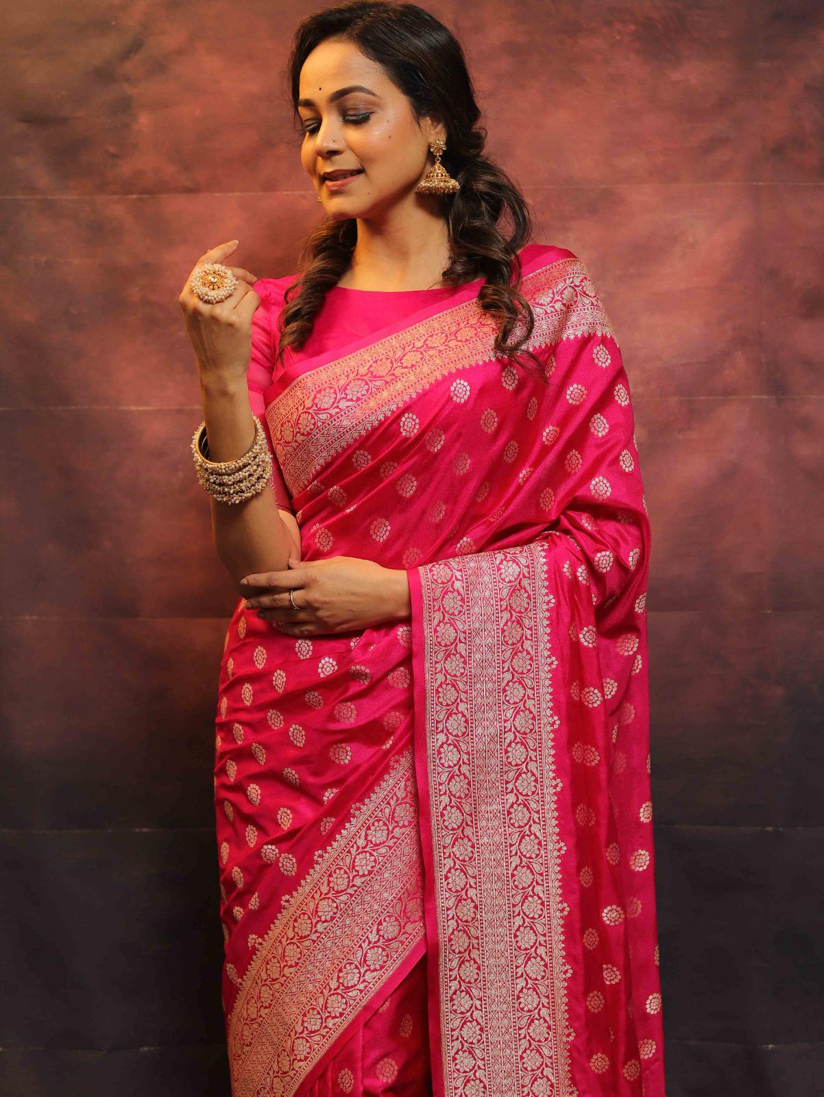Fancifull Dark Pink Soft Silk Saree With Petrichor Blouse Piece