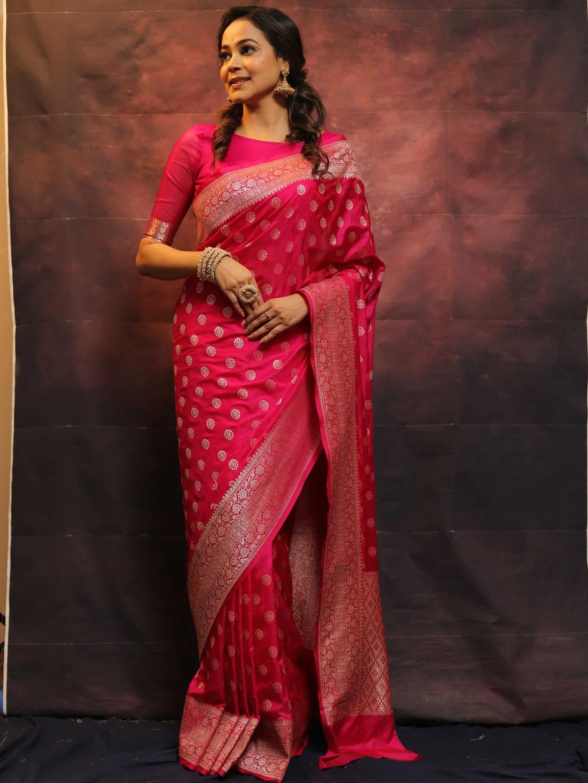 Fancifull Dark Pink Soft Silk Saree With Petrichor Blouse Piece