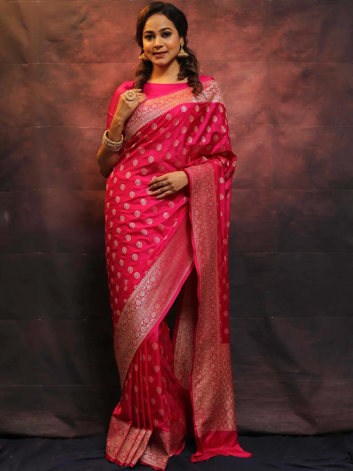 Fancifull Dark Pink Soft Silk Saree With Petrichor Blouse Piece