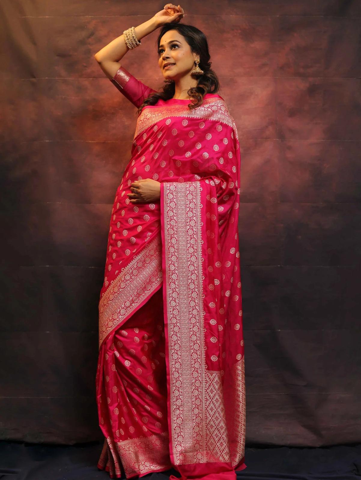 Fancifull Dark Pink Soft Silk Saree With Petrichor Blouse Piece