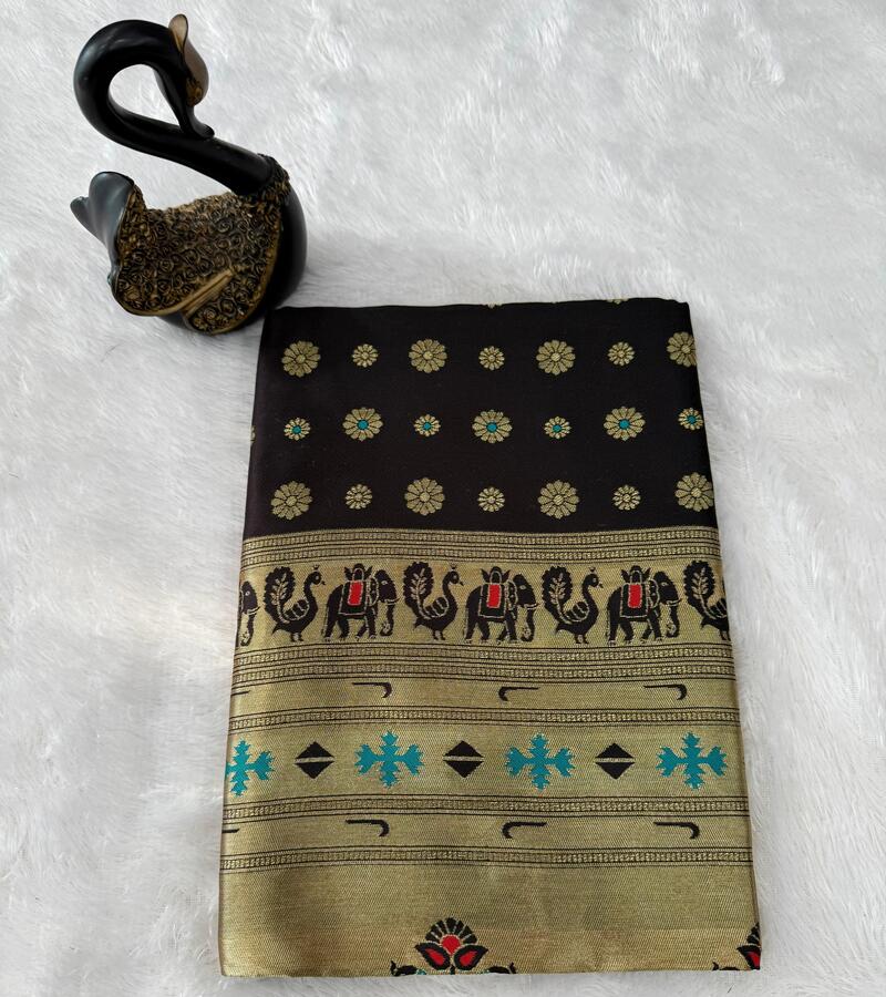 Posh Black Paithani Silk Saree With Prettiest Blouse Piece
