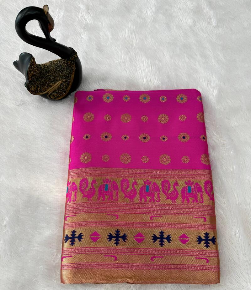 Trendy Dark Pink Paithani Silk Saree With Stunner Blouse Piece