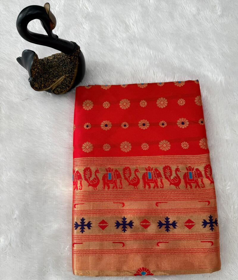 Quixotic Red Paithani Silk Saree With Pulsating Blouse Piece