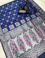 Susurrous Navy Blue Paithani Silk Saree With Opulent Blouse Piece