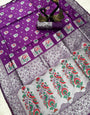 Adorning Purple Paithani Silk Saree With Glorious Blouse Piece