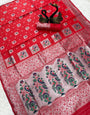 Prodigal Red Paithani Silk Saree With Beautiful Blouse Piece