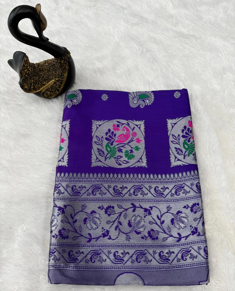Sensational Violet Paithani Silk Saree With Seraglio Blouse Piece