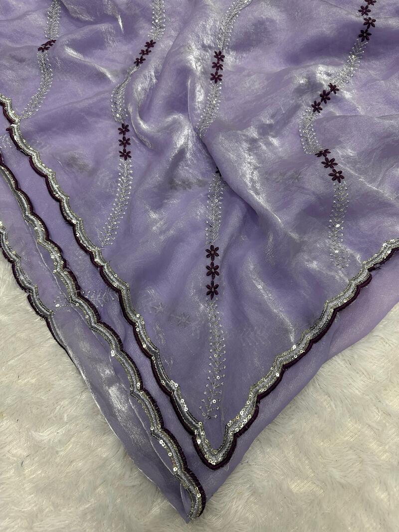 Lassitude Lavender Sequence Work Fandy Silk Saree With Embellished Blouse Piece
