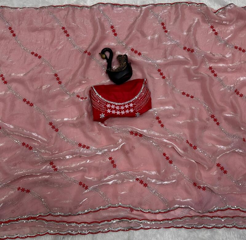 Skinny Peach Sequence Work Fandy Silk Saree With Murmurous Blouse Piece