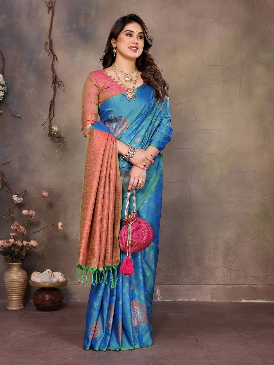 Ornate Blue Soft Banarasi Silk Saree With Desuetude Blouse Piece