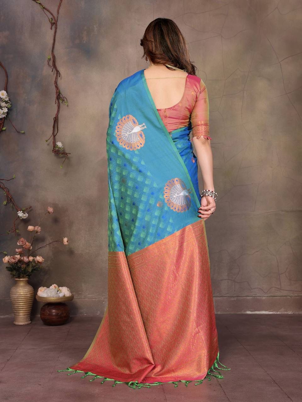Ornate Blue Soft Banarasi Silk Saree With Desuetude Blouse Piece
