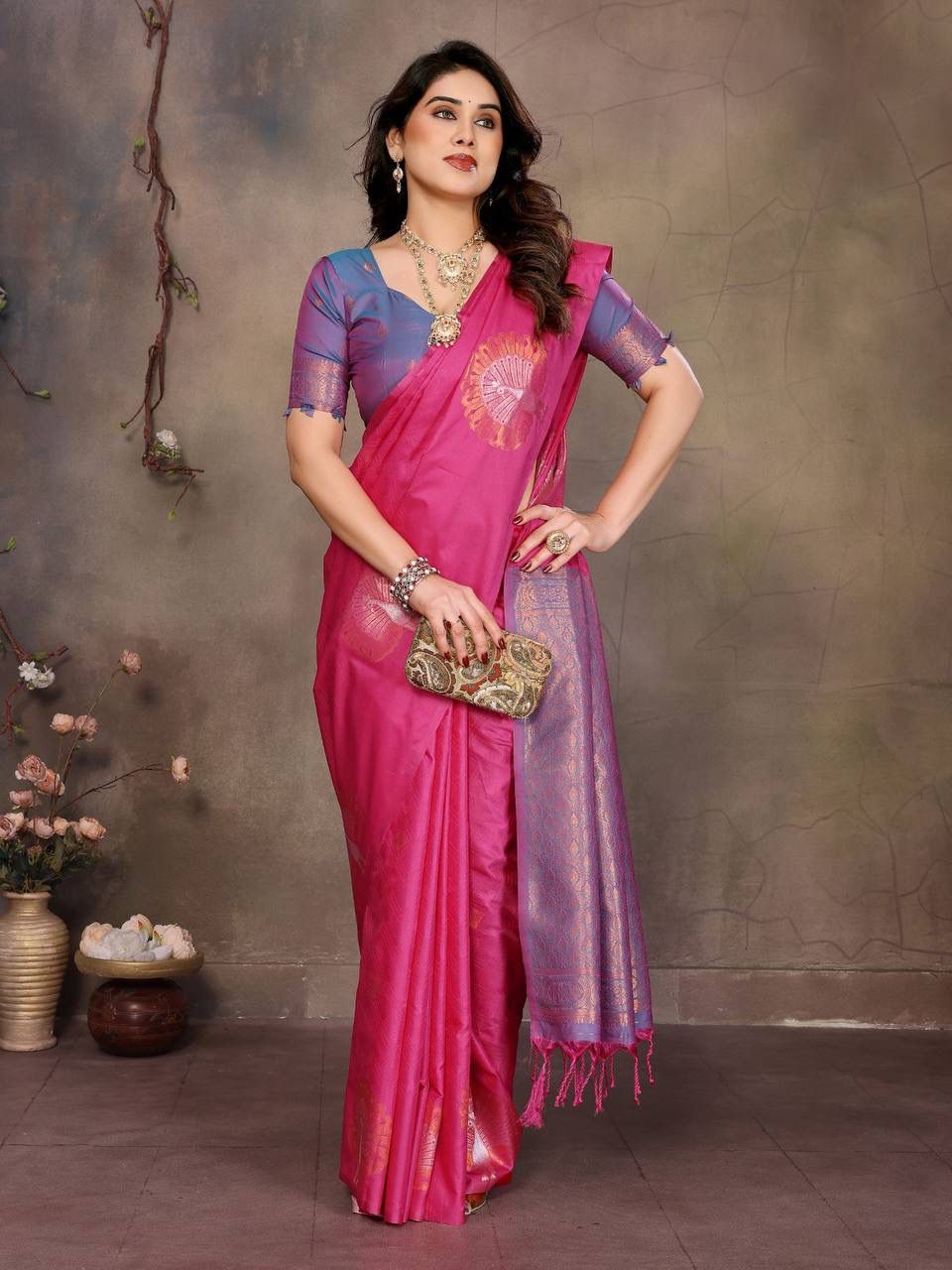 Trendy Dark Pink Soft Banarasi Silk Saree With Bewitching Blouse Piece