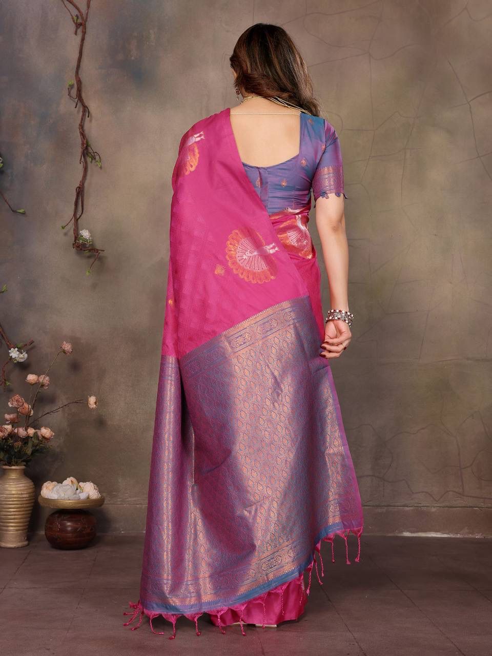 Trendy Dark Pink Soft Banarasi Silk Saree With Bewitching Blouse Piece