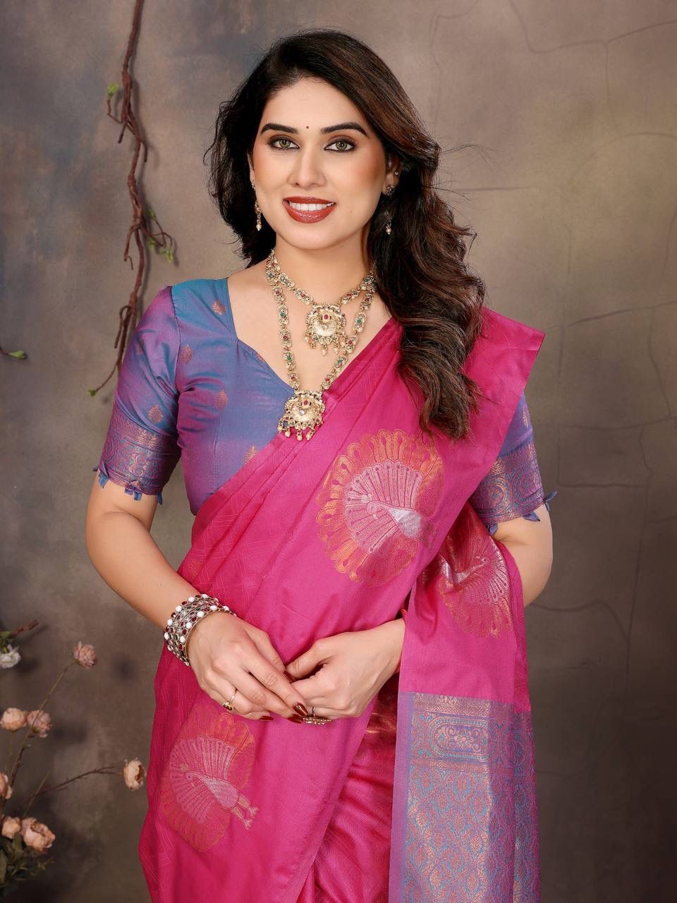 Trendy Dark Pink Soft Banarasi Silk Saree With Bewitching Blouse Piece