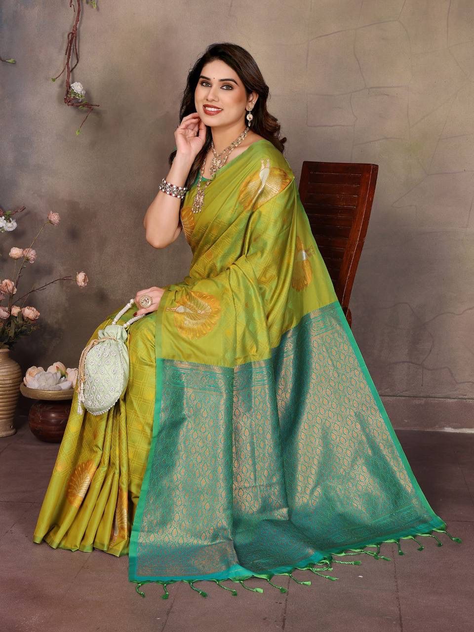 Blooming Green Soft Banarasi Silk Saree With Beleaguer Blouse Piece