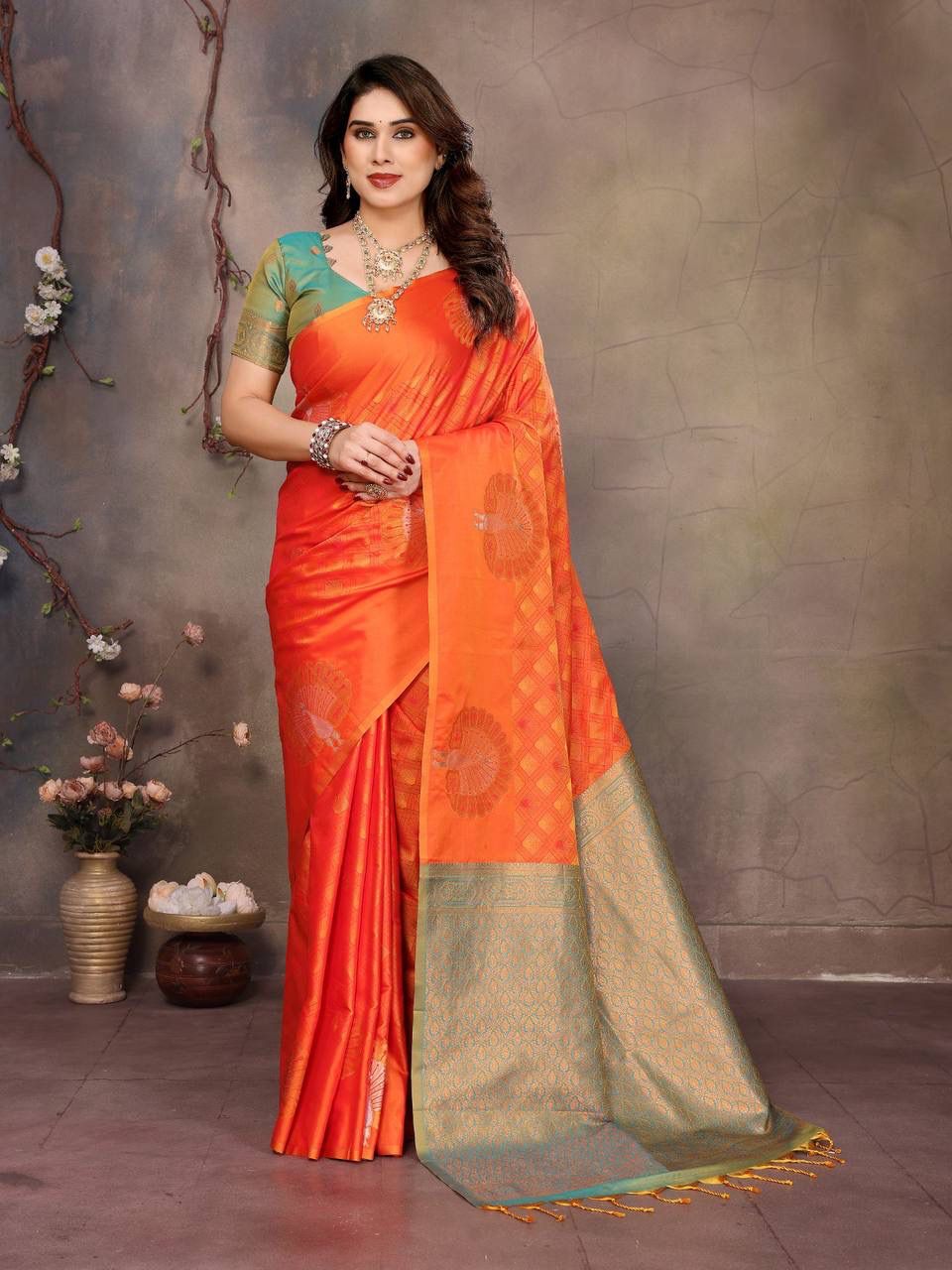 Enticing Orange Soft Banarasi Silk Saree With Extraordinary Blouse Piece