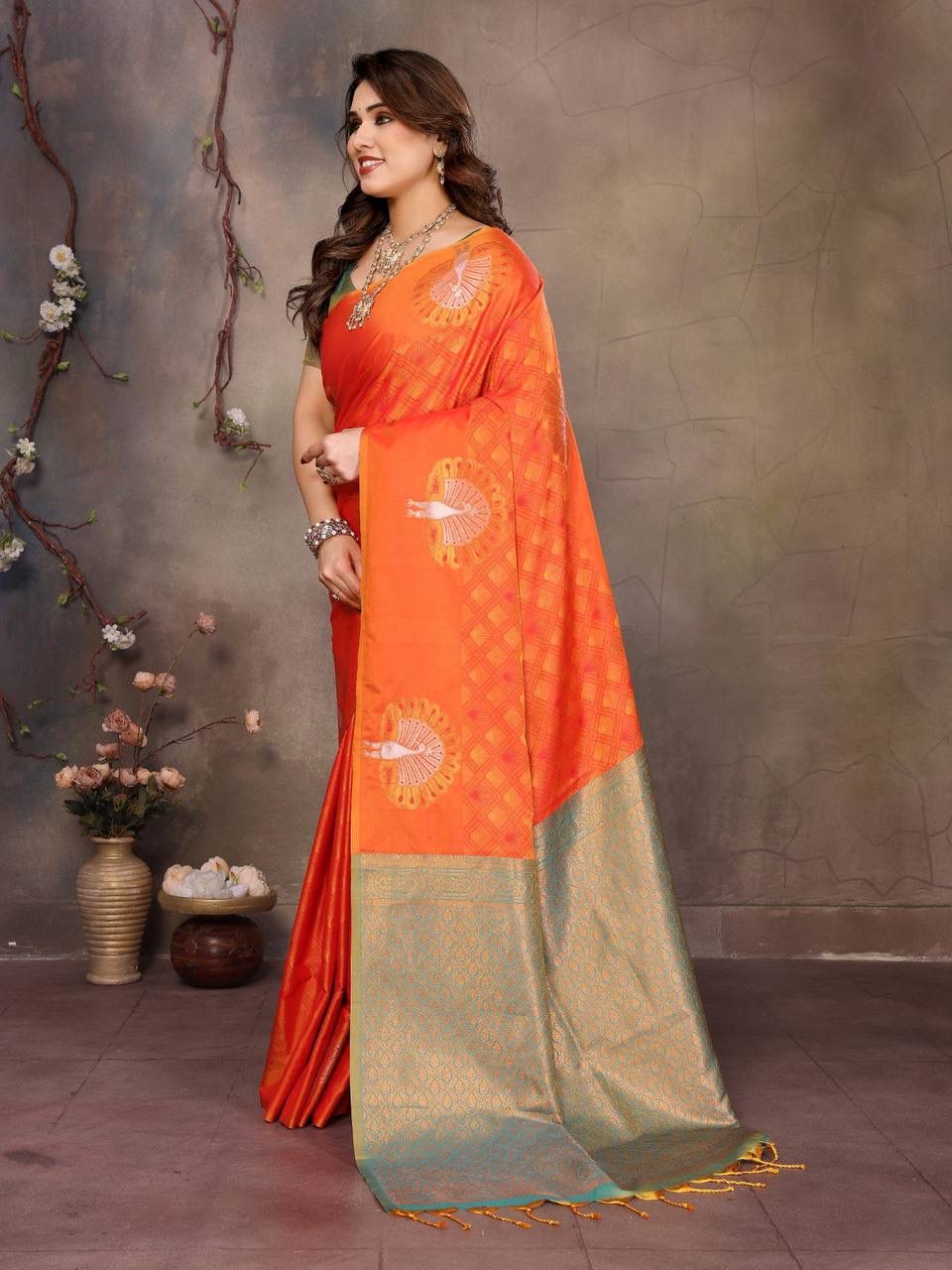 Enticing Orange Soft Banarasi Silk Saree With Extraordinary Blouse Piece