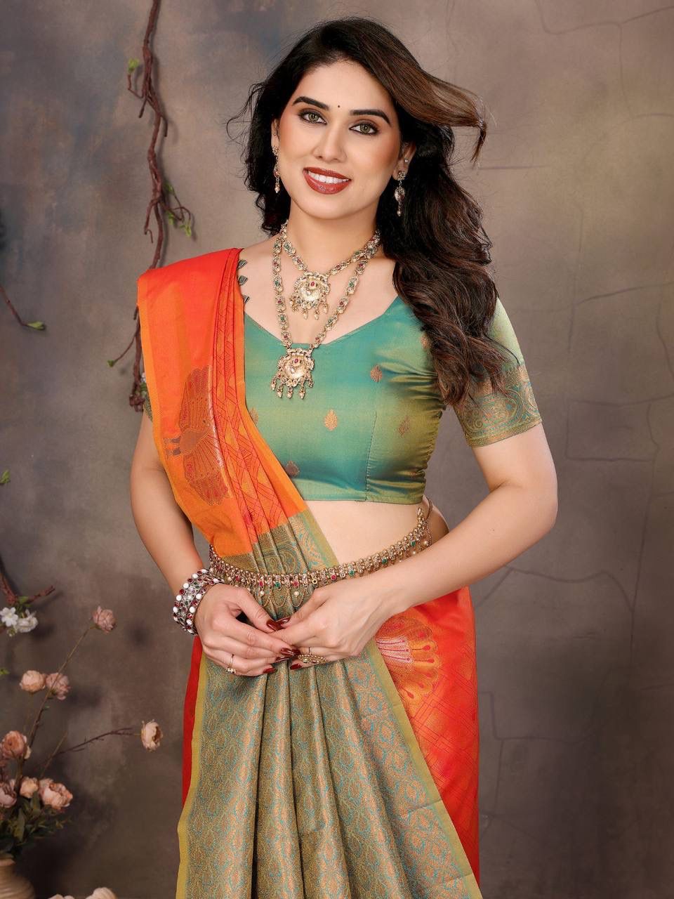 Enticing Orange Soft Banarasi Silk Saree With Extraordinary Blouse Piece