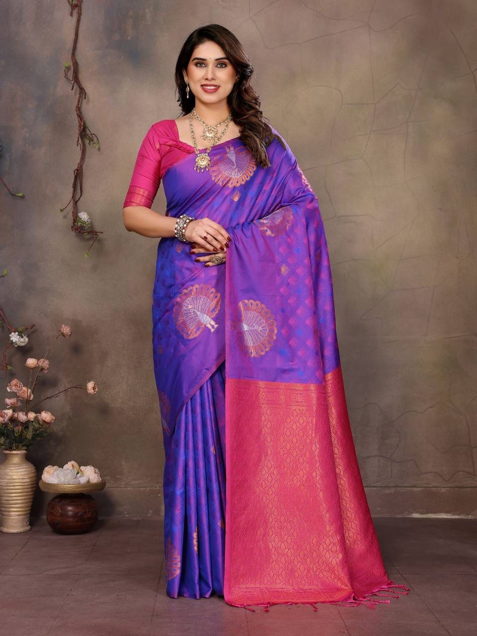 Amazing Purple Soft Banarasi Silk Saree With Profuse Blouse Piece