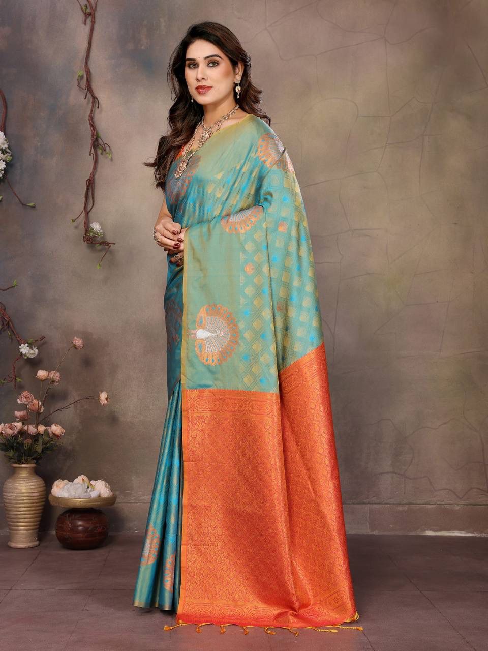 Vibrant Rama Soft Banarasi Silk Saree With Diaphanous Blouse Piece