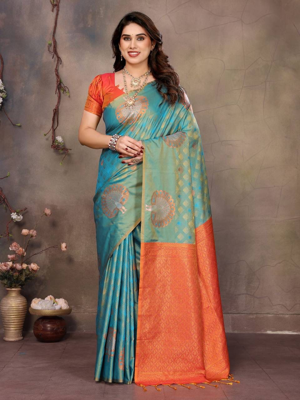Vibrant Rama Soft Banarasi Silk Saree With Diaphanous Blouse Piece