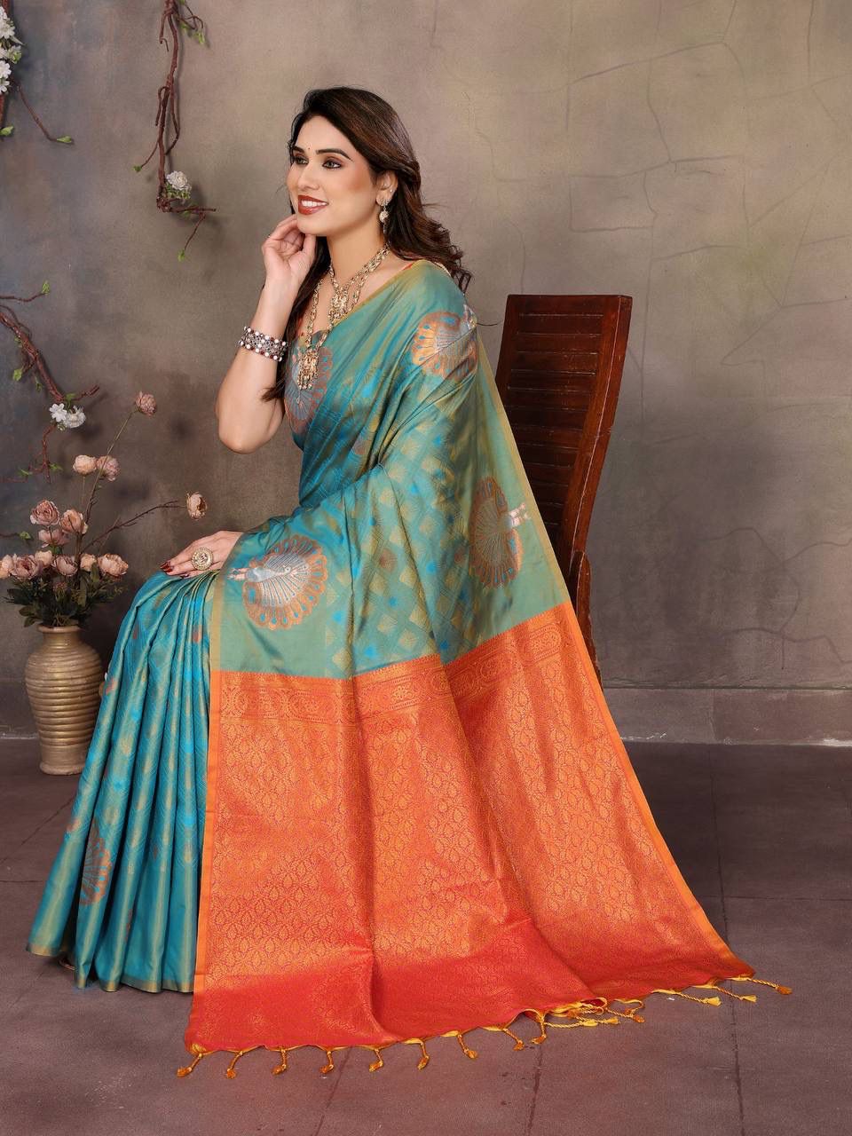 Vibrant Rama Soft Banarasi Silk Saree With Diaphanous Blouse Piece