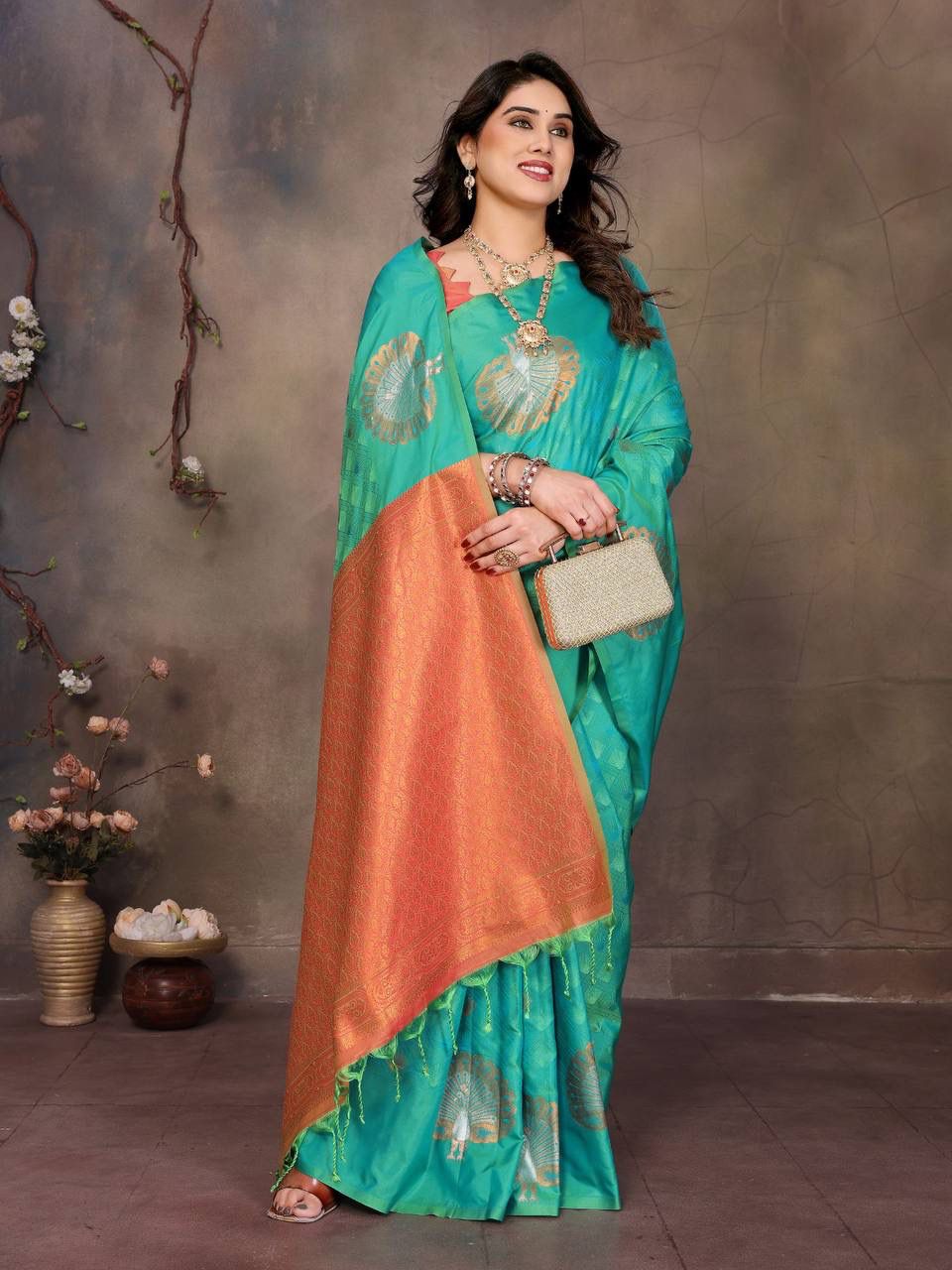 Seraphic Sea Green Soft Banarasi Silk Saree With Transcendent Blouse Piece