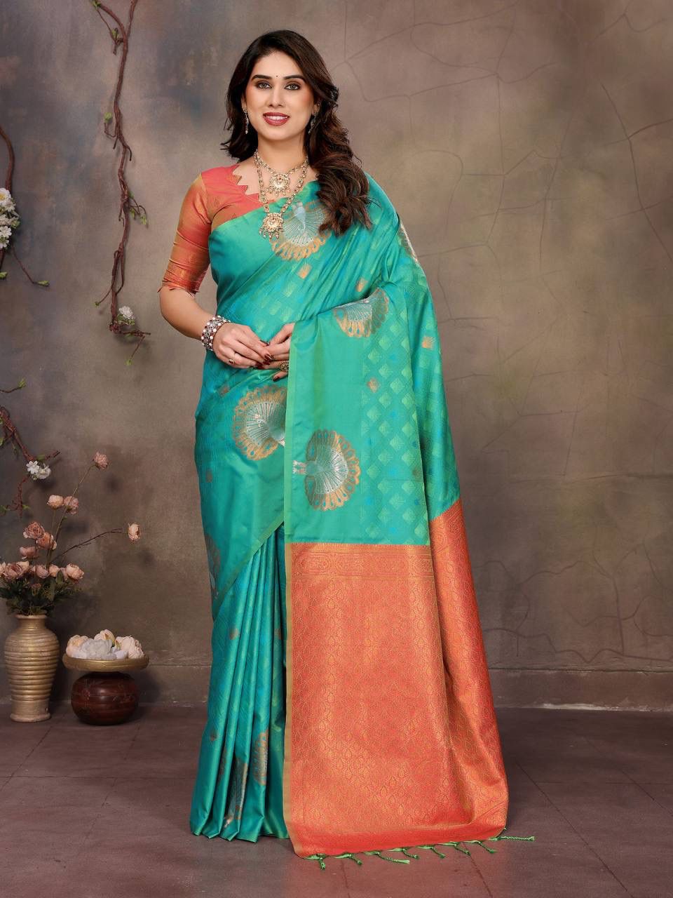 Seraphic Sea Green Soft Banarasi Silk Saree With Transcendent Blouse Piece
