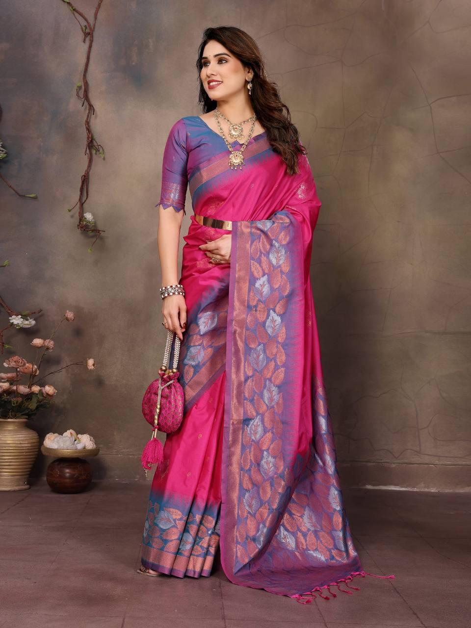 Preferable Dark Pink Soft Banarasi Silk Saree With Diaphanous Blouse Piece