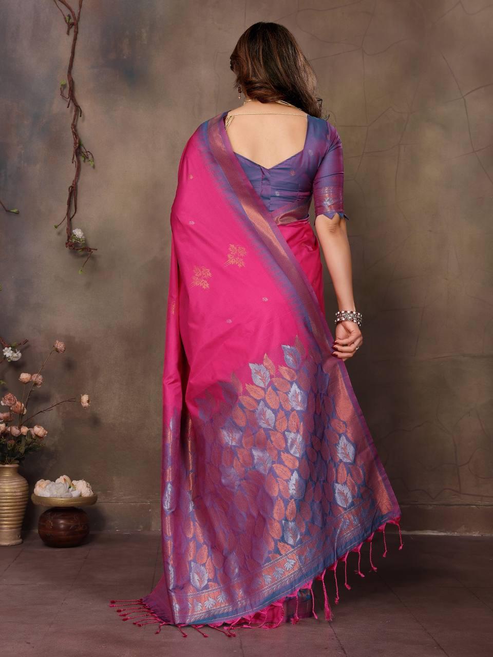 Preferable Dark Pink Soft Banarasi Silk Saree With Diaphanous Blouse Piece