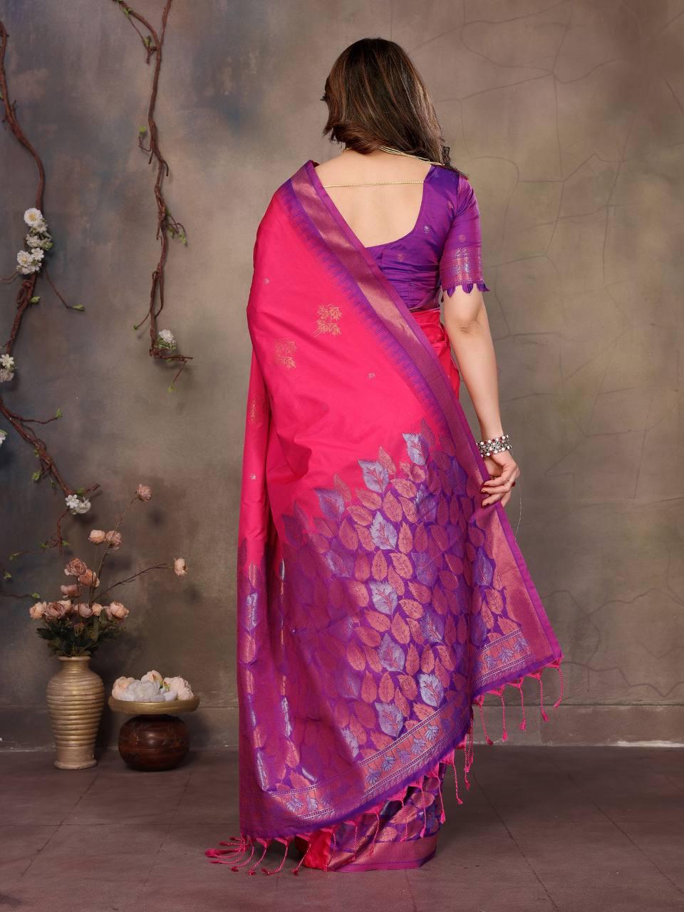Hypnotic Magenta Soft Banarasi Silk Saree With Gossamer Blouse Piece