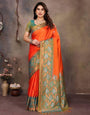 Exuberant Orange Soft Banarasi Silk Saree With Panoply Blouse Piece